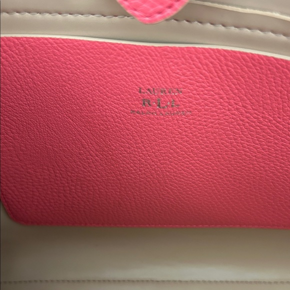 Lauren Ralph Lauren Newberry Medium Vibrant Pink Pebbled Tote Bag - Picture 6 of 14